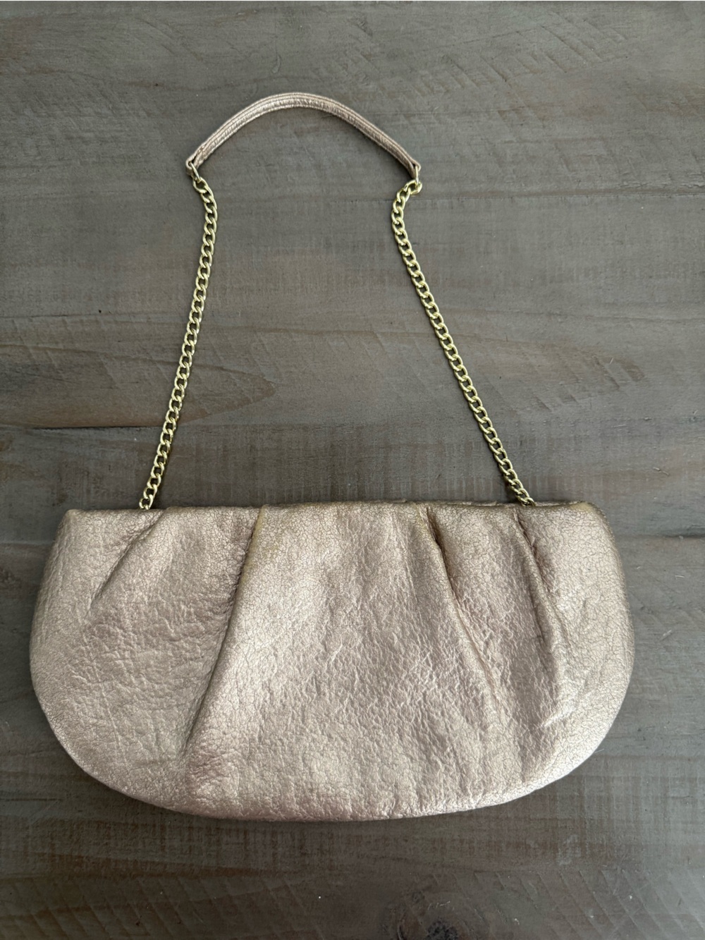 Style&Co Metallic Champagne Gold Ruched Clutch Shoulder Bag Chain Strap